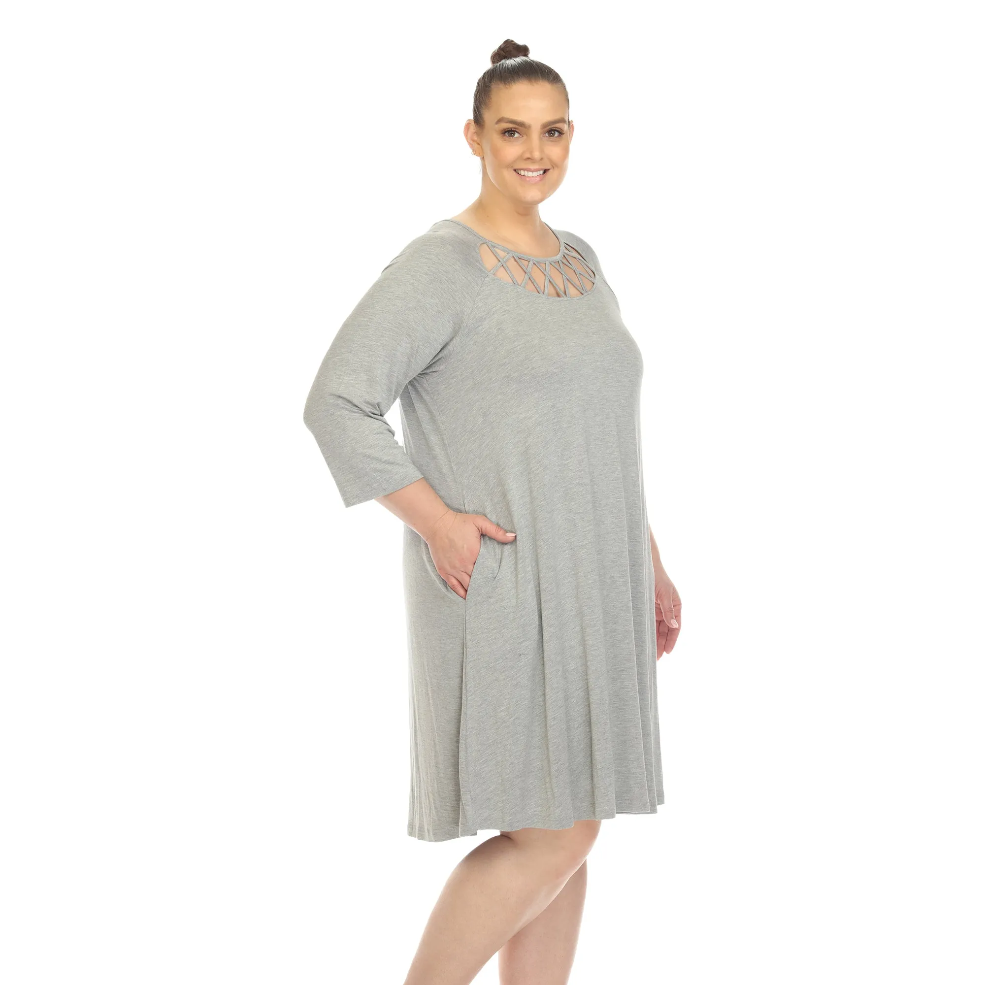 Criss Cross Neckline Swing Midi Dress - Plus