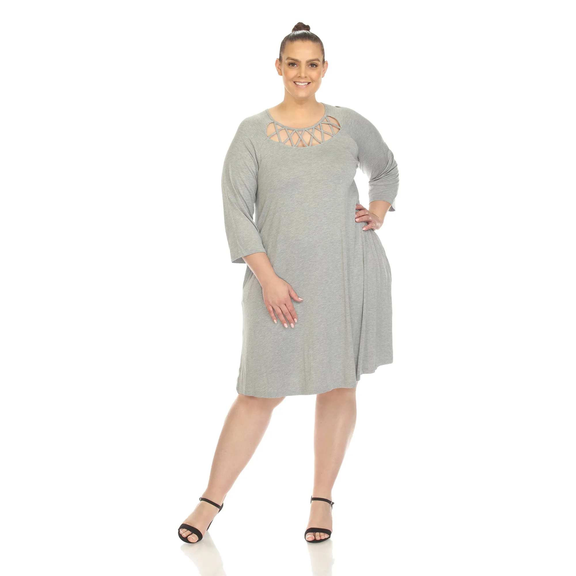 Criss Cross Neckline Swing Midi Dress - Plus