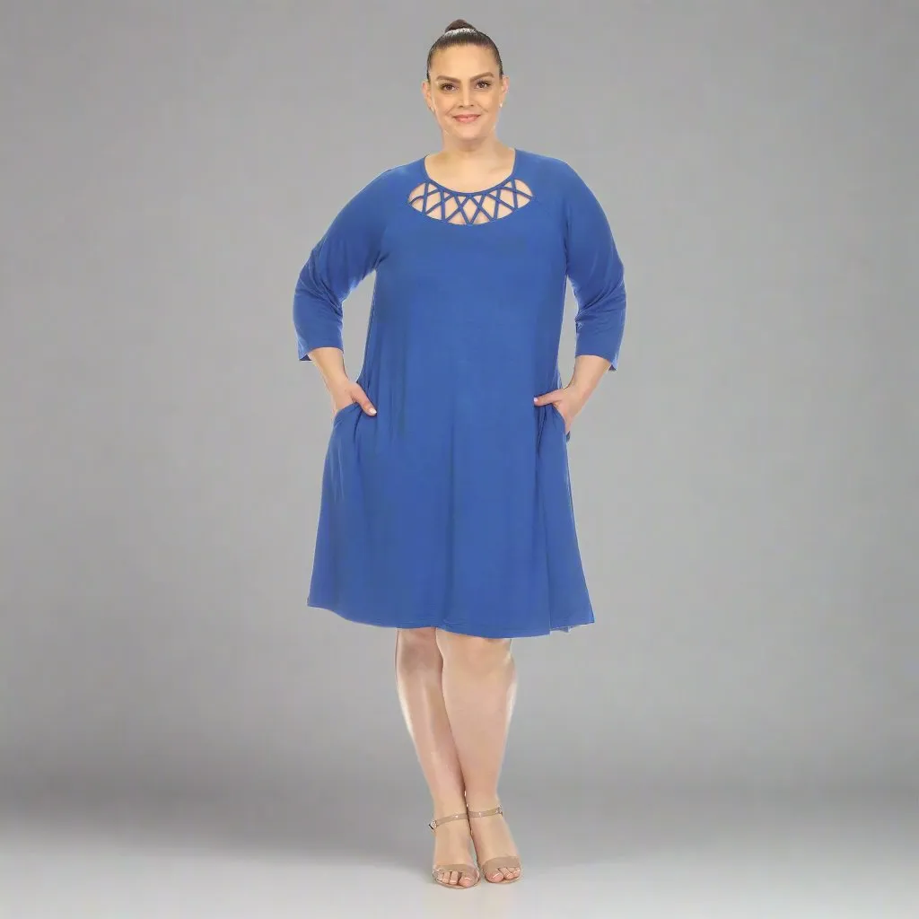Criss Cross Neckline Swing Midi Dress - Plus