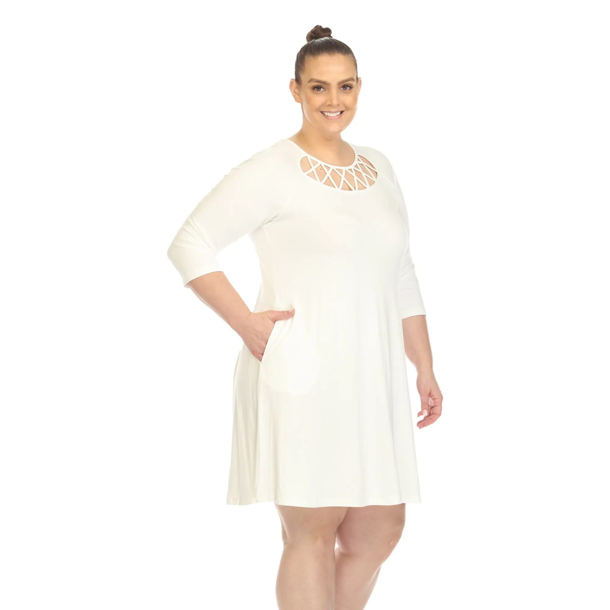 Criss Cross Neckline Swing Midi Dress - Plus