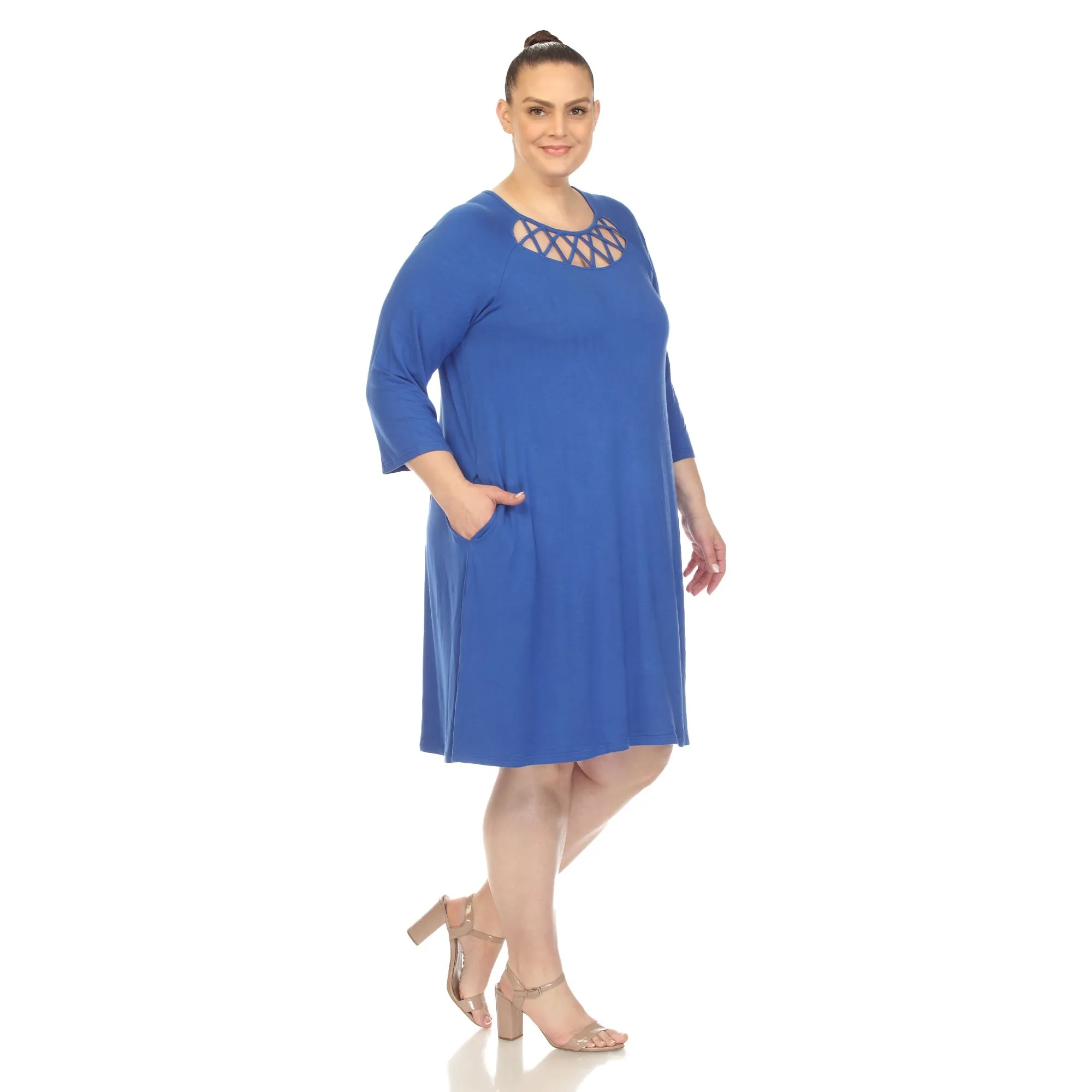 Criss Cross Neckline Swing Midi Dress - Plus