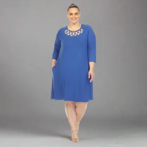 Criss Cross Neckline Swing Midi Dress - Plus