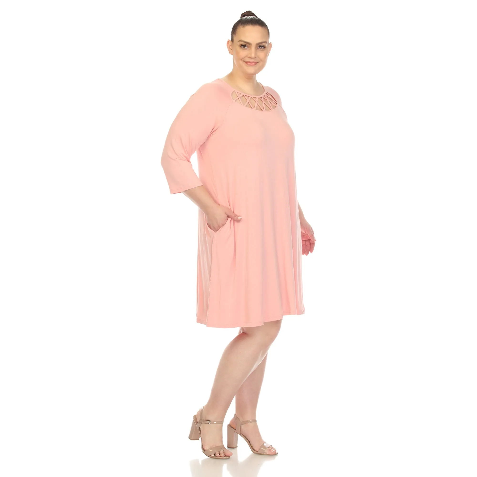 Criss Cross Neckline Swing Midi Dress - Plus