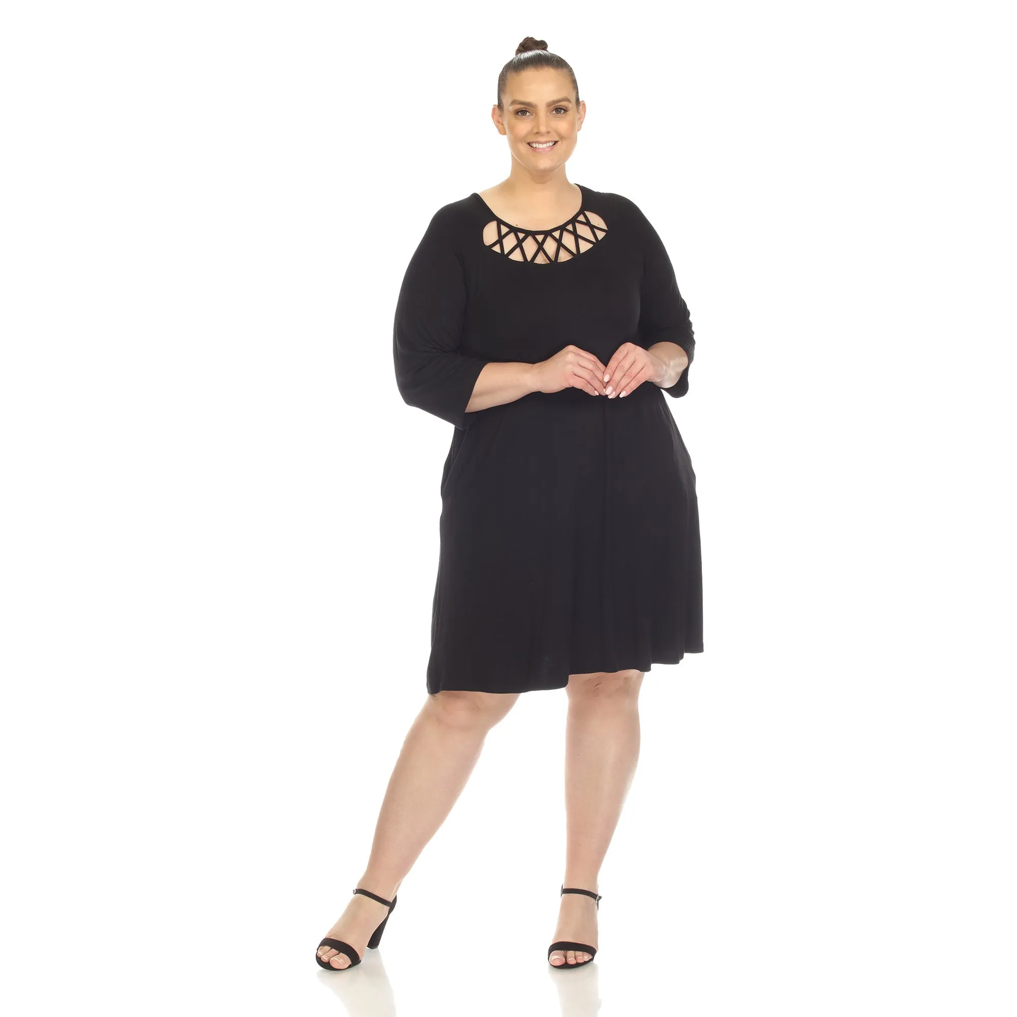 Criss Cross Neckline Swing Midi Dress - Plus