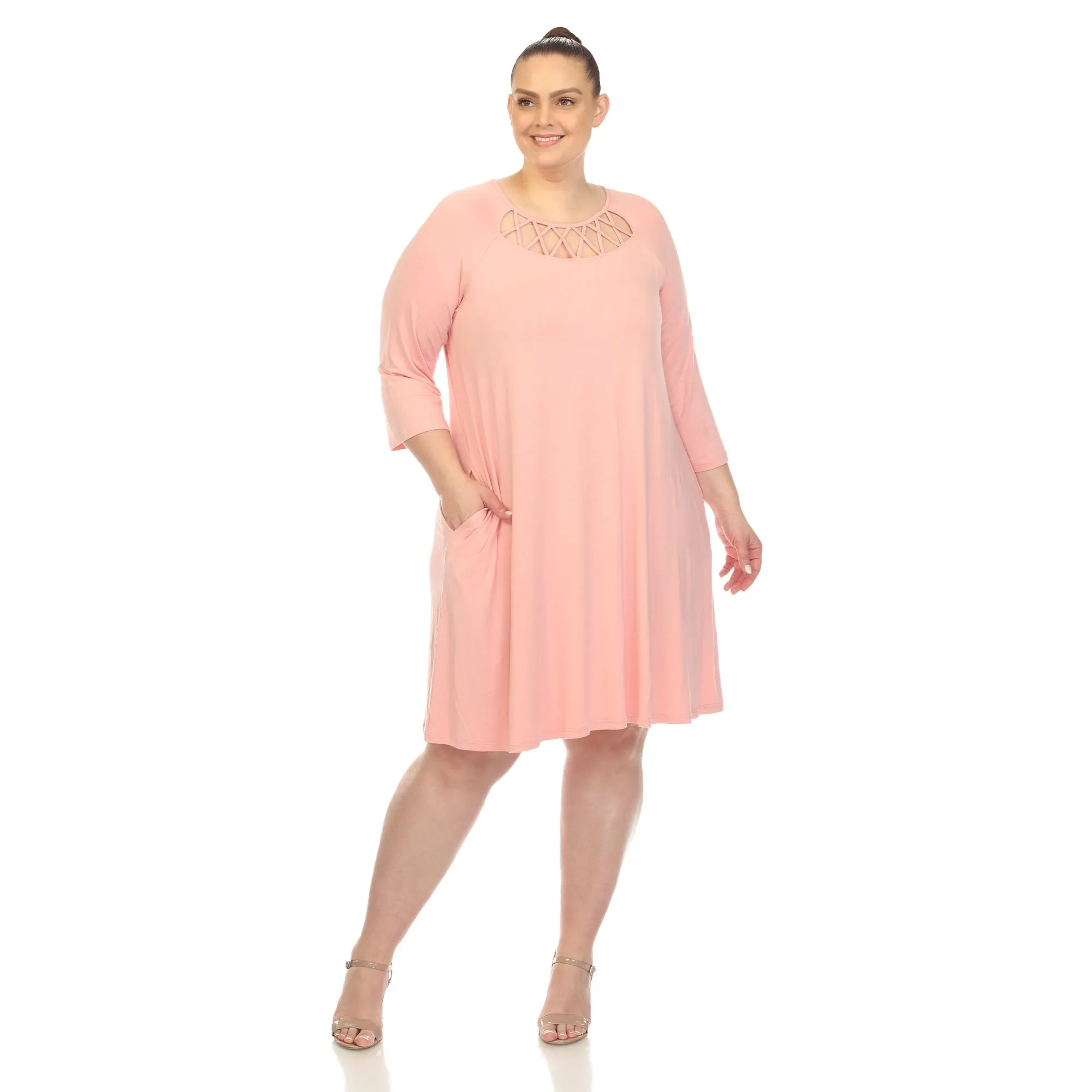 Criss Cross Neckline Swing Midi Dress - Plus