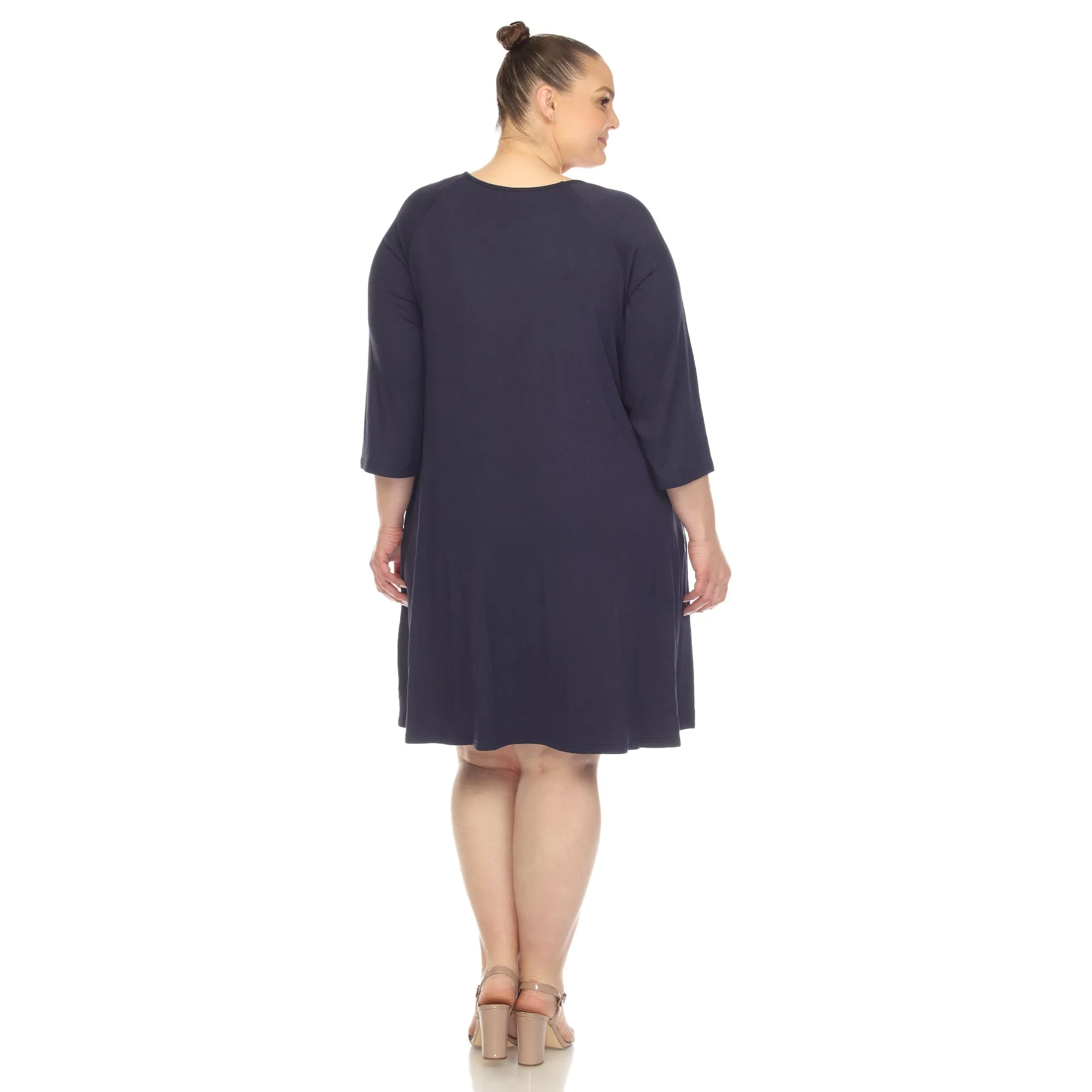 Criss Cross Neckline Swing Midi Dress - Plus