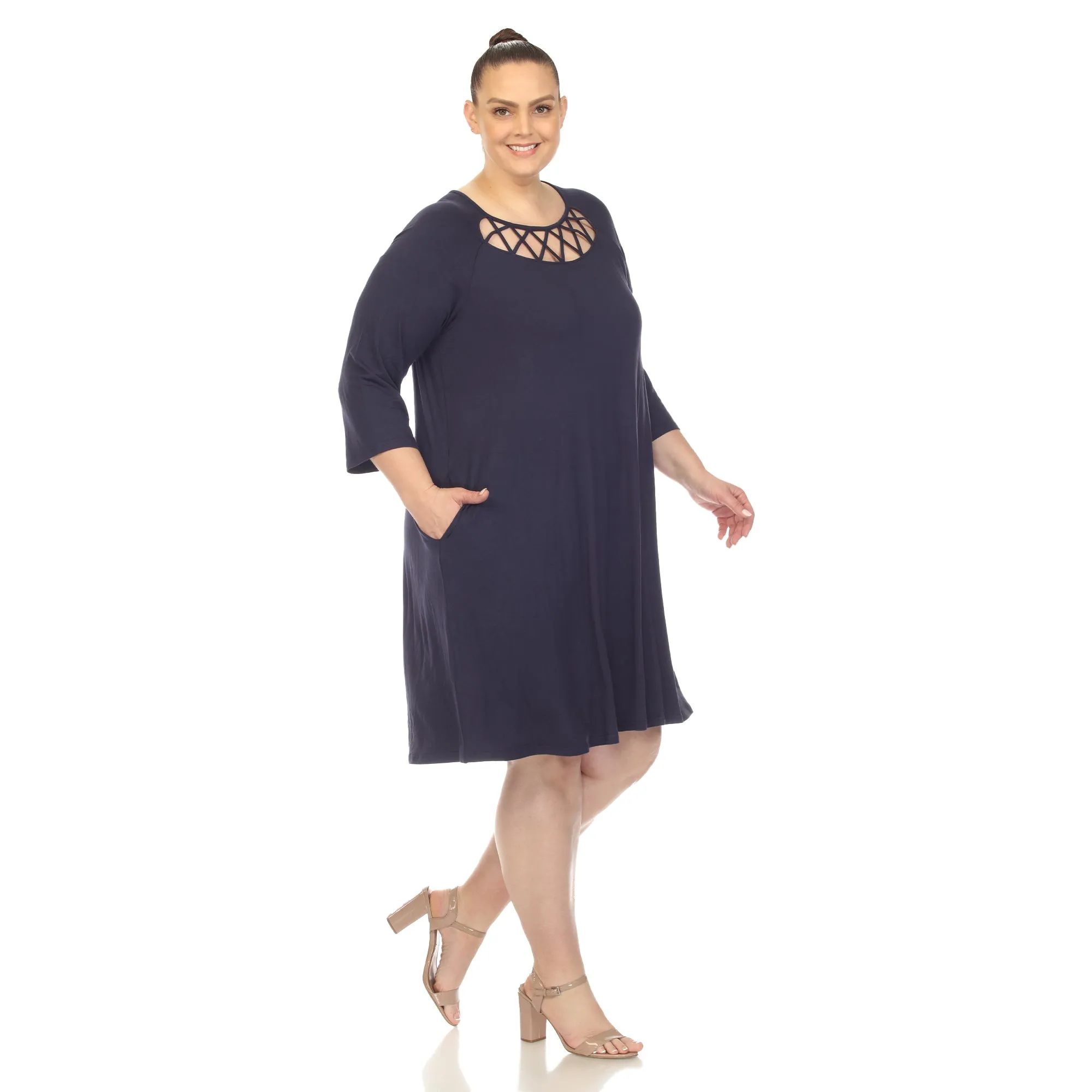 Criss Cross Neckline Swing Midi Dress - Plus