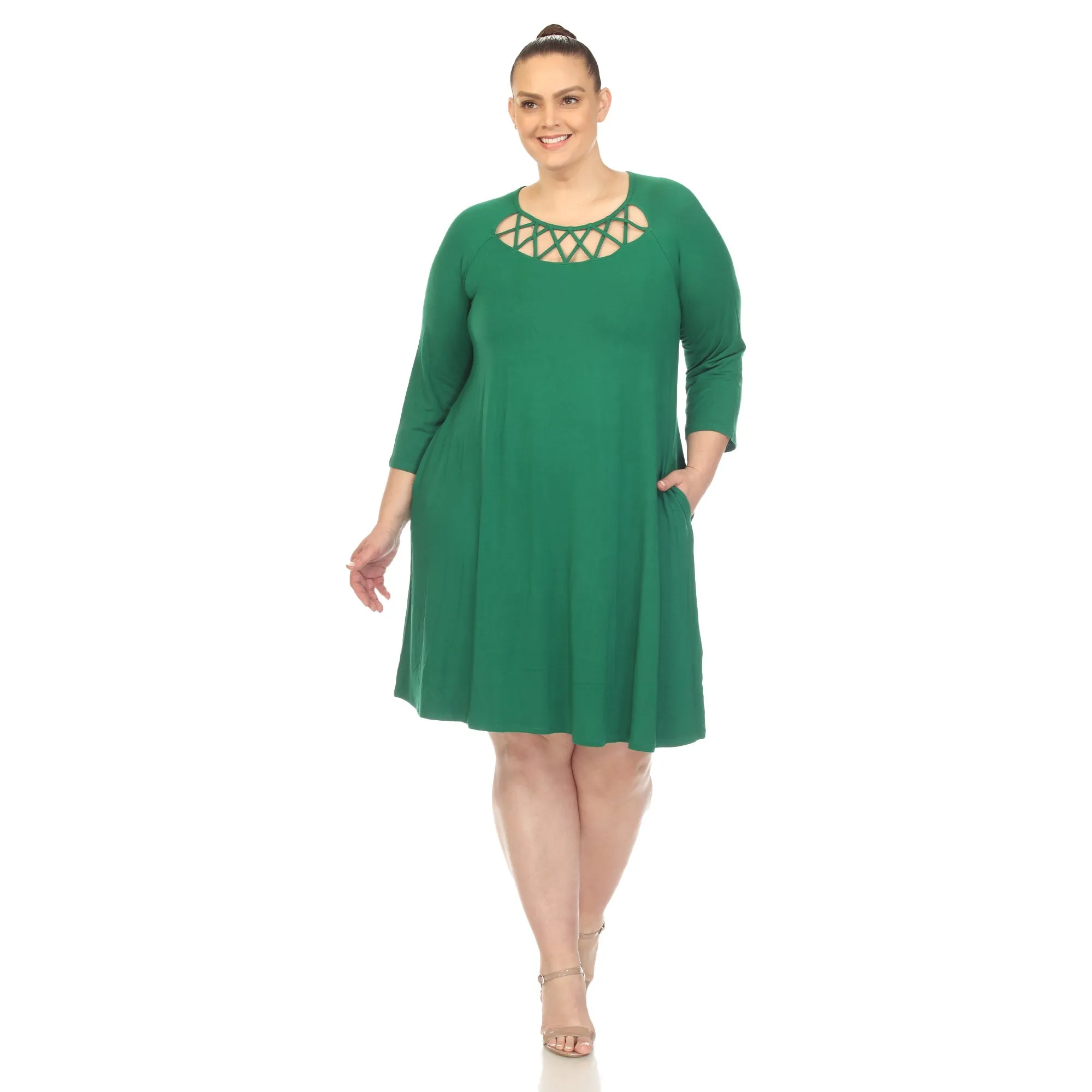 Criss Cross Neckline Swing Midi Dress - Plus