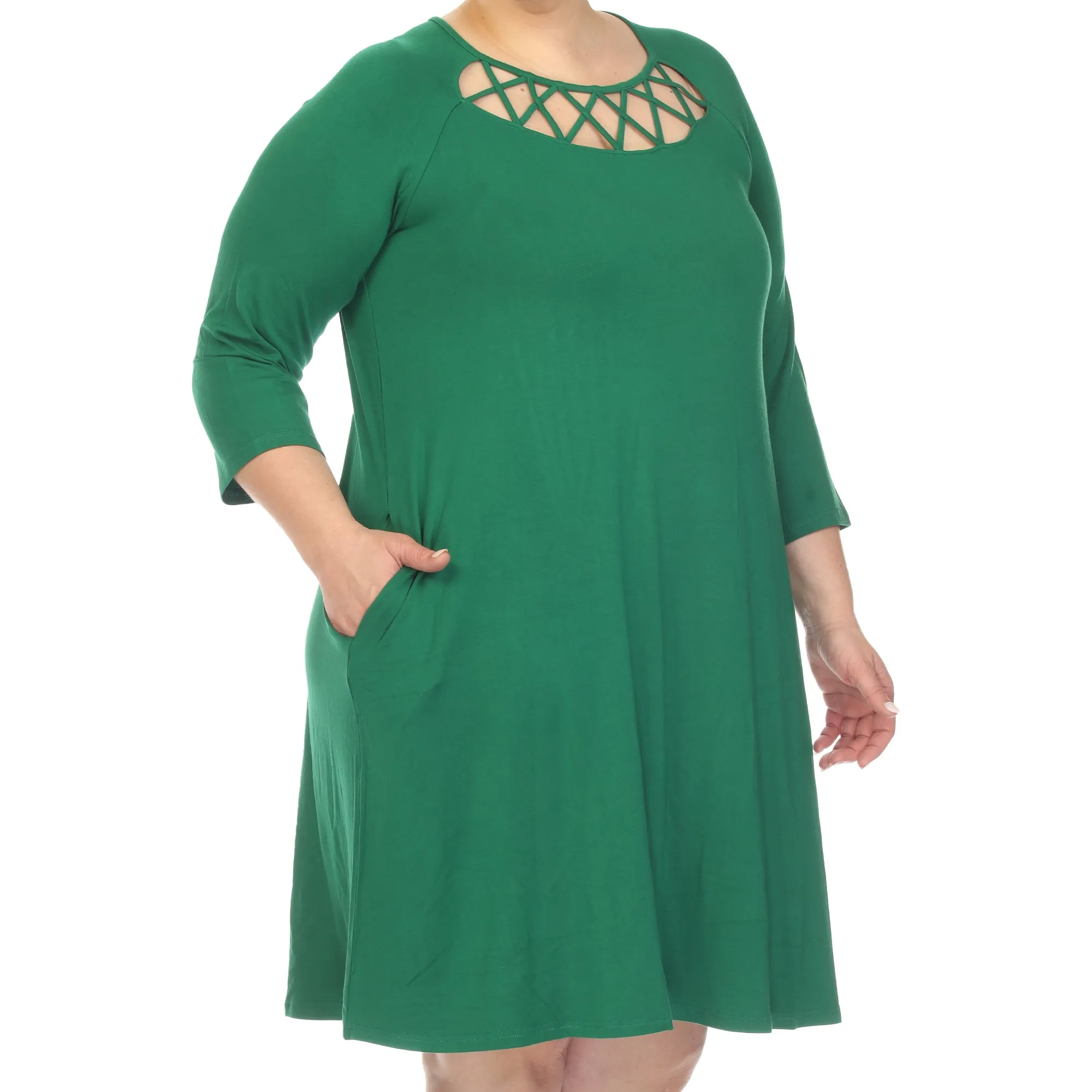 Criss Cross Neckline Swing Midi Dress - Plus