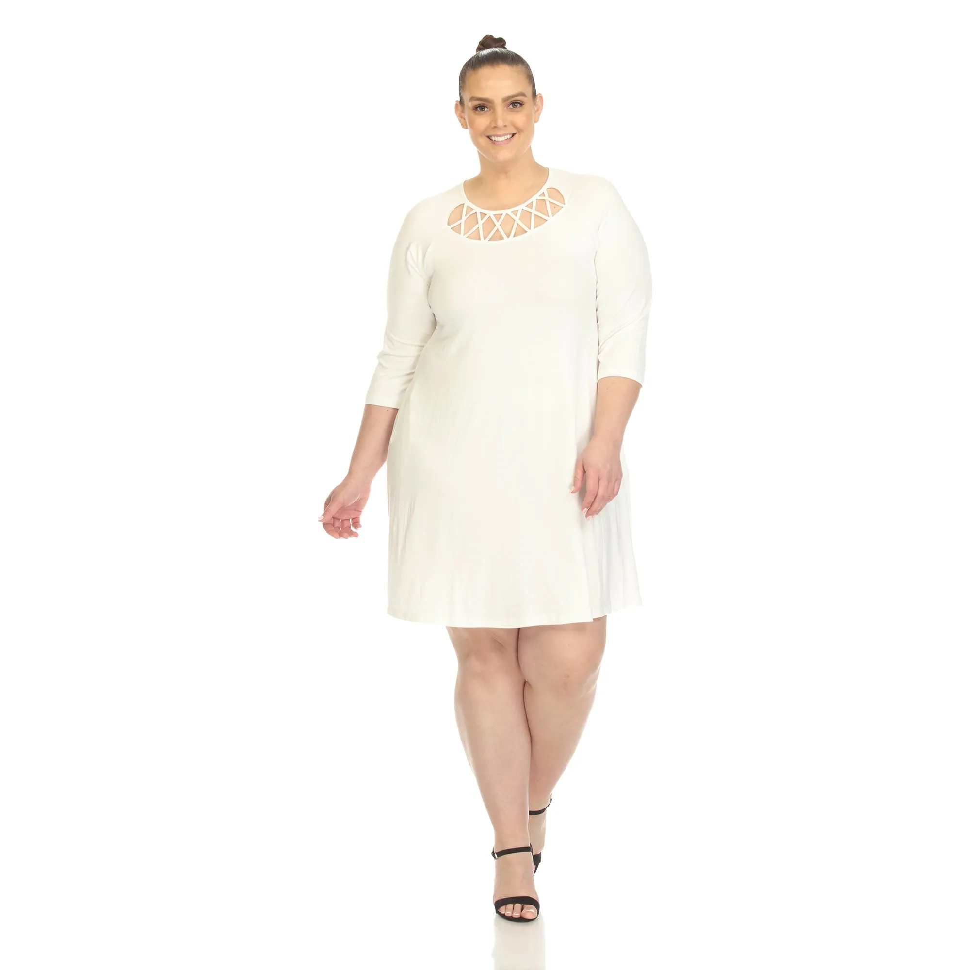 Criss Cross Neckline Swing Midi Dress - Plus