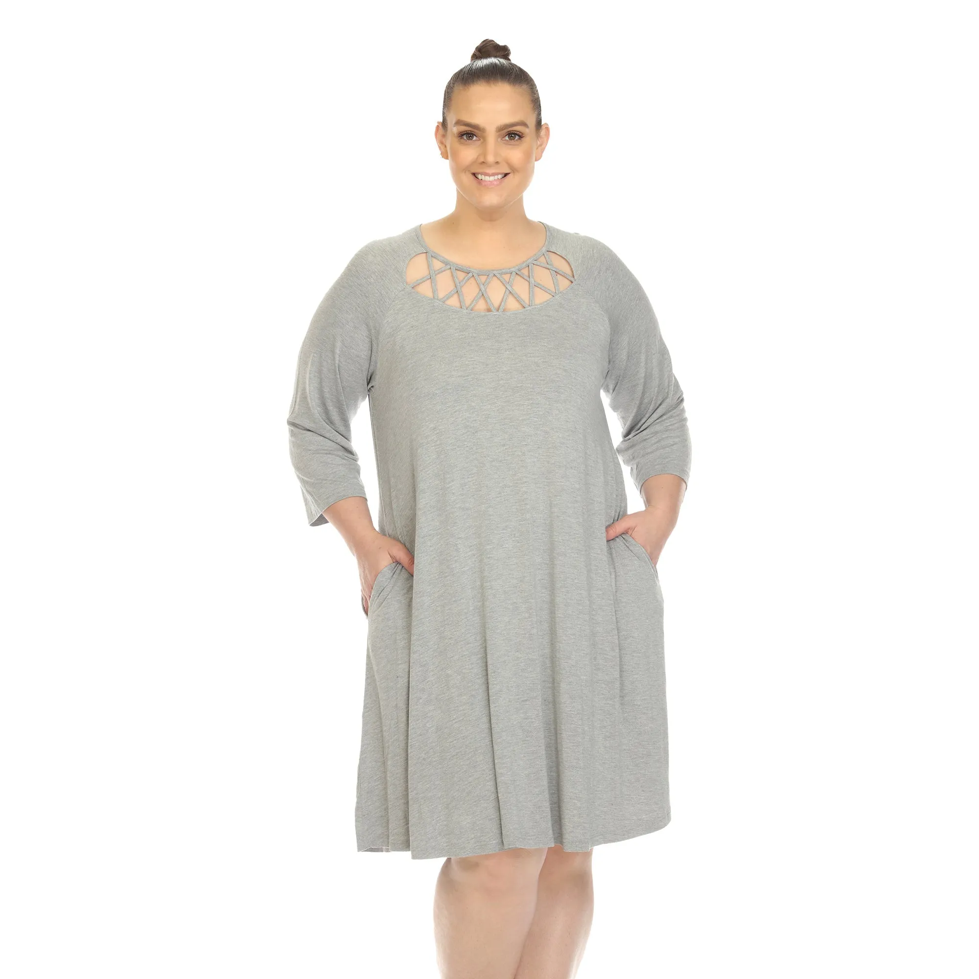 Criss Cross Neckline Swing Midi Dress - Plus