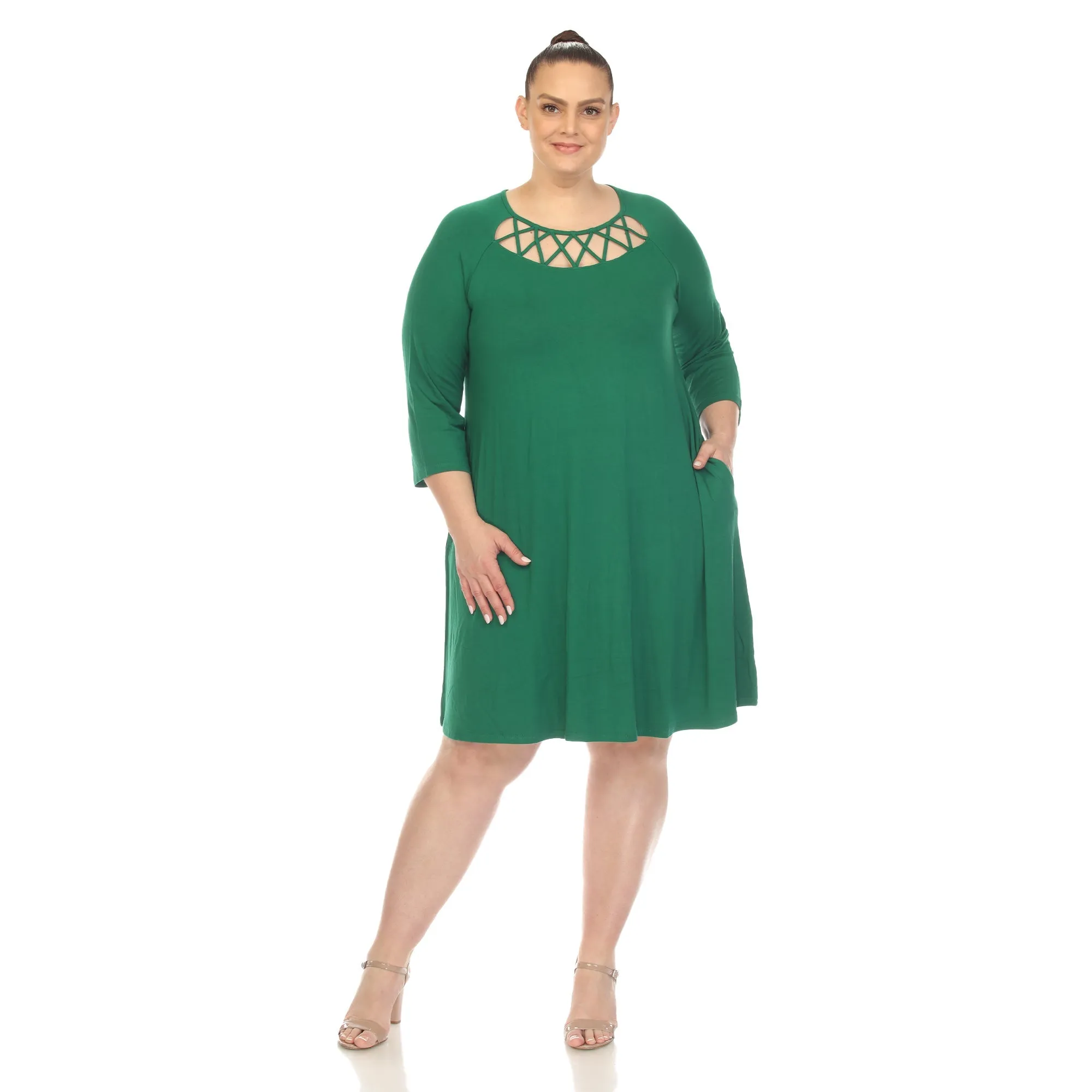 Criss Cross Neckline Swing Midi Dress - Plus