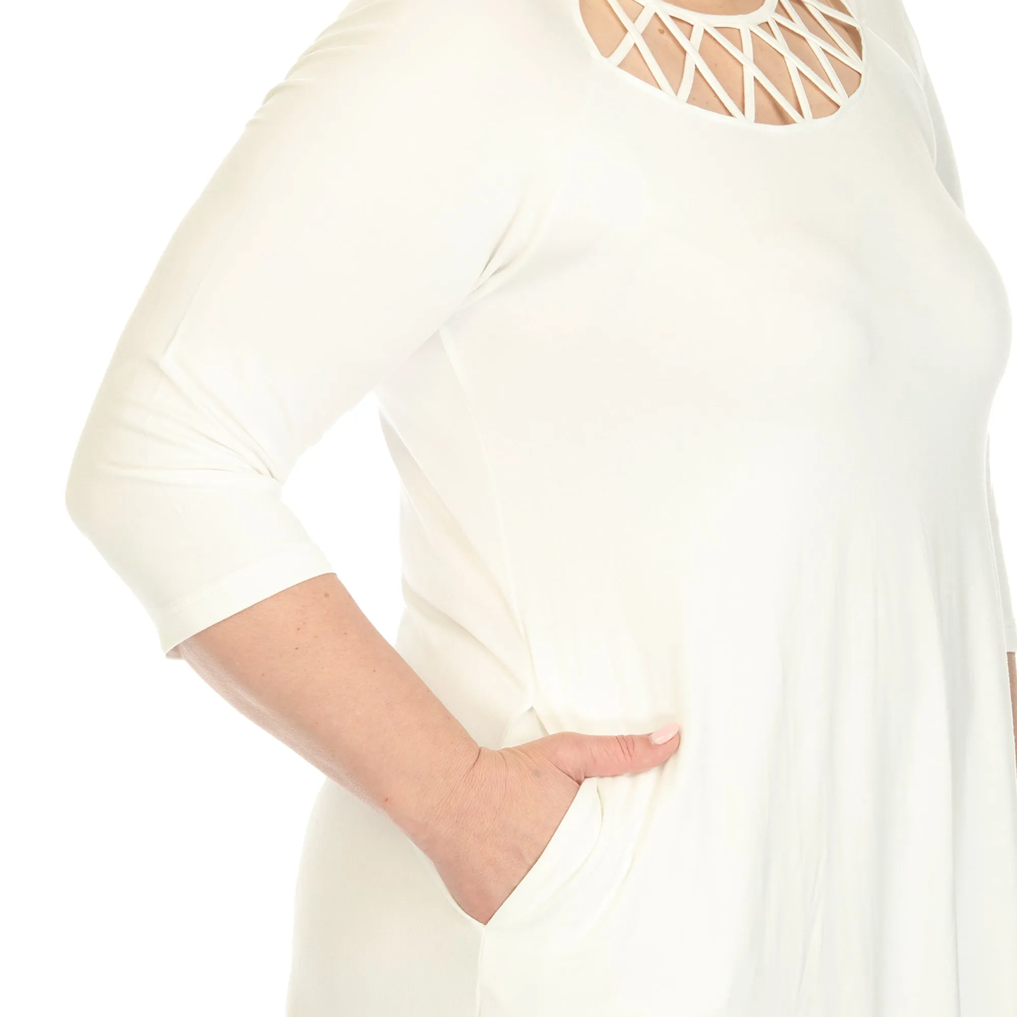 Criss Cross Neckline Swing Midi Dress - Plus