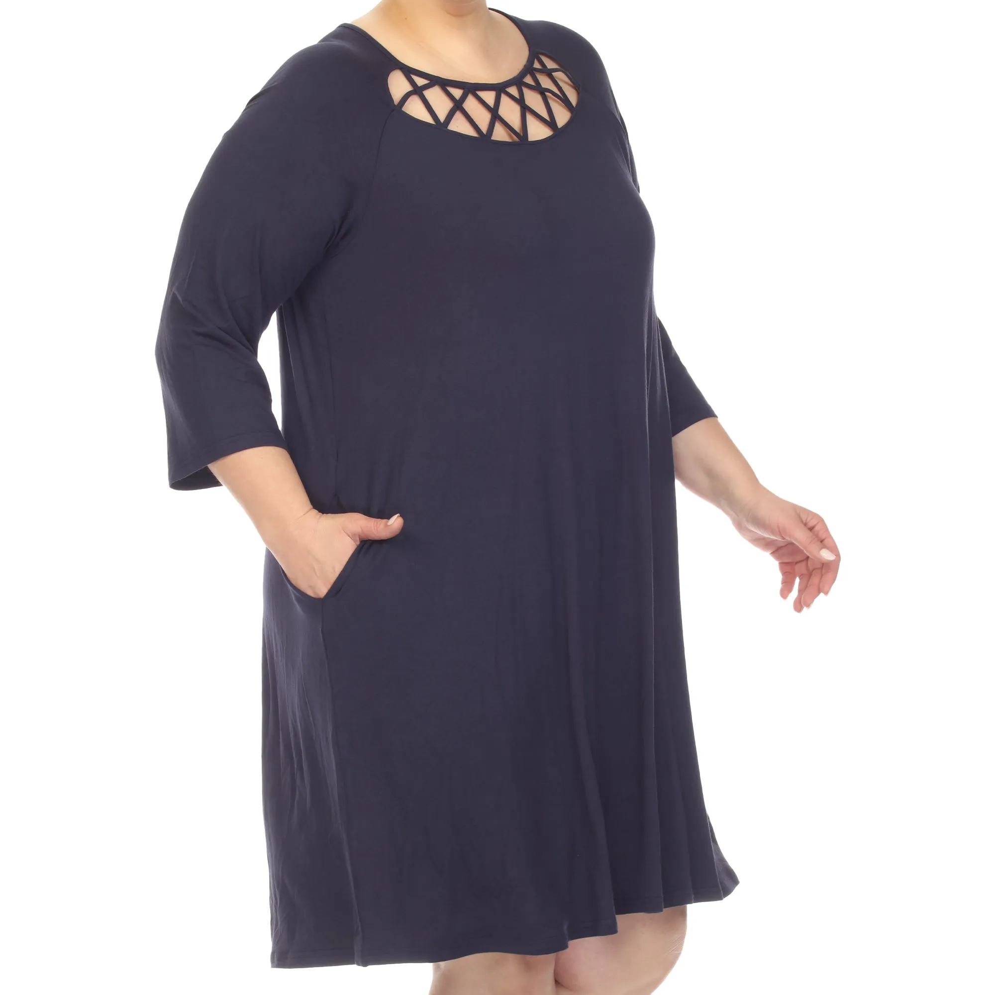 Criss Cross Neckline Swing Midi Dress - Plus