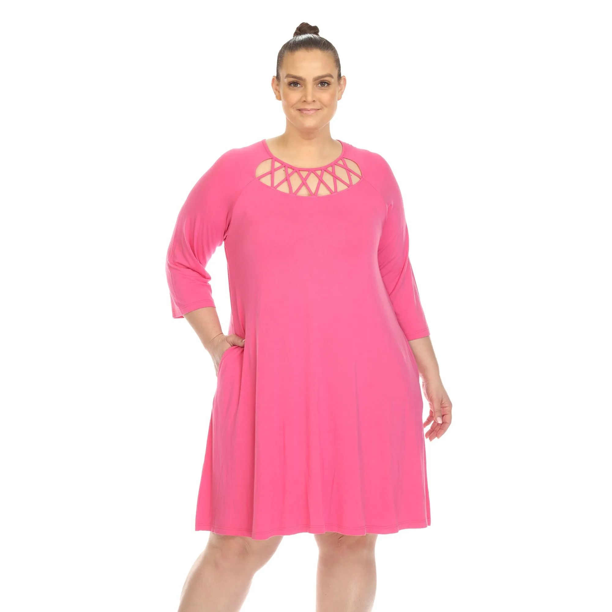 Criss Cross Neckline Swing Midi Dress - Plus