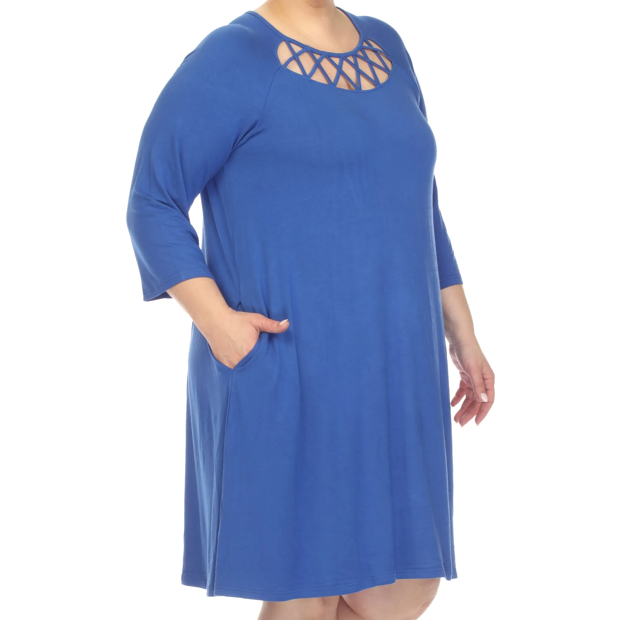 Criss Cross Neckline Swing Midi Dress - Plus