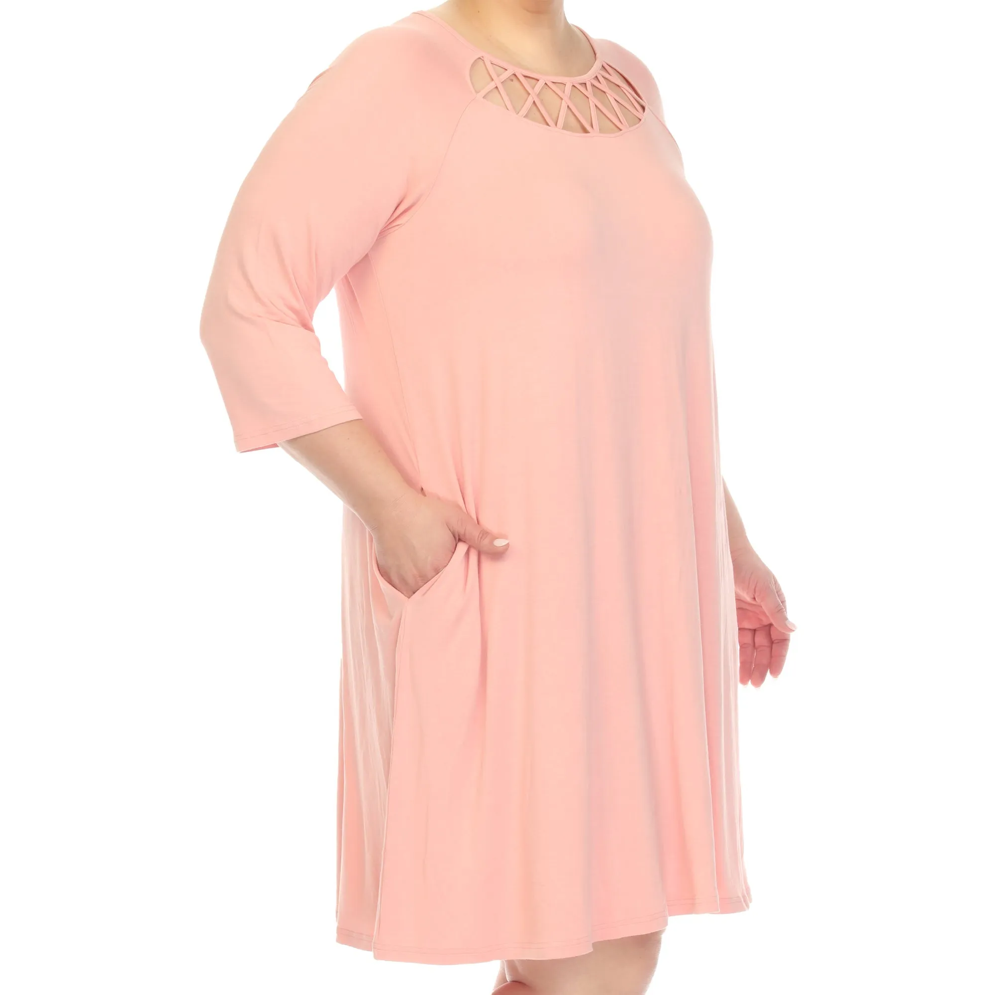 Criss Cross Neckline Swing Midi Dress - Plus