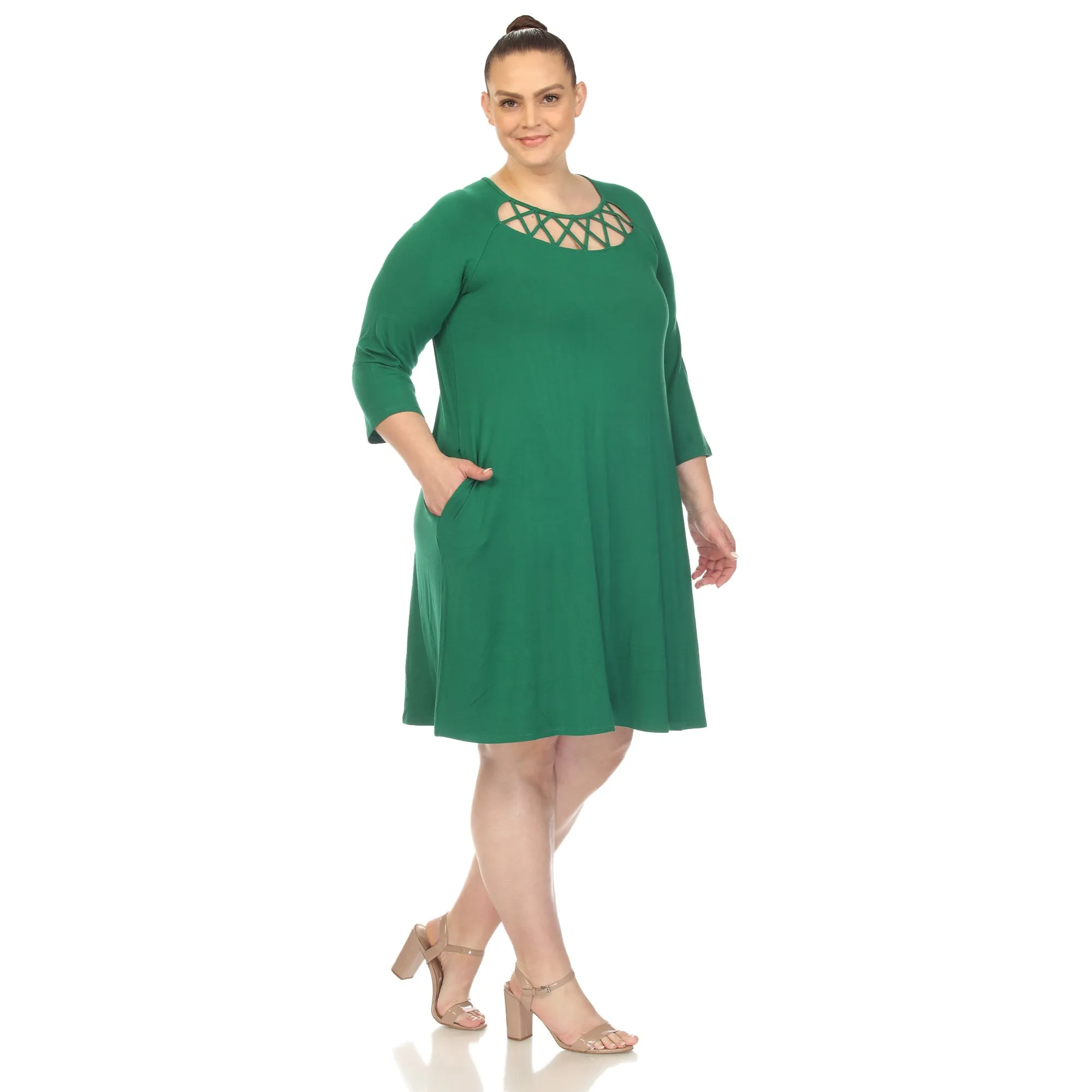 Criss Cross Neckline Swing Midi Dress - Plus