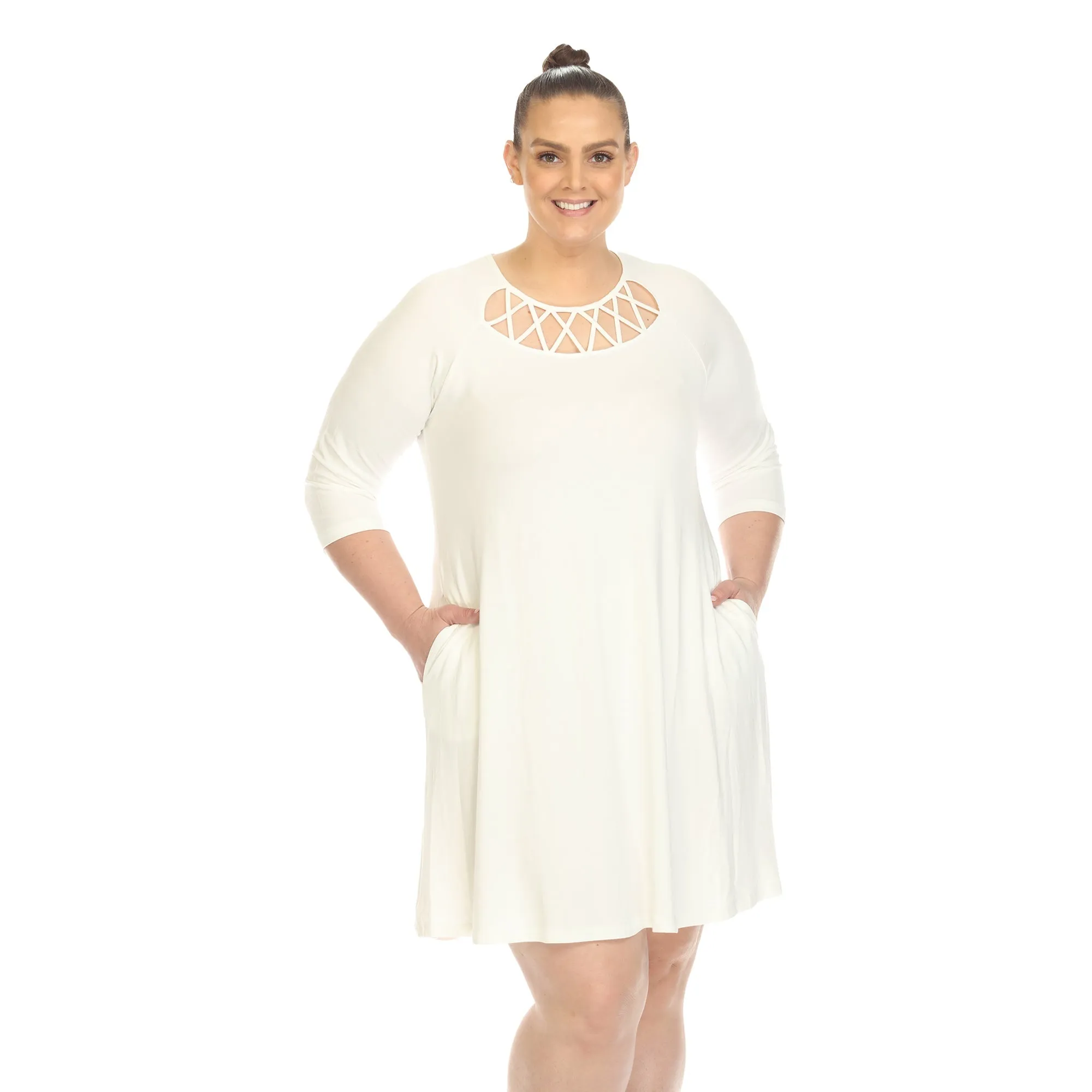 Criss Cross Neckline Swing Midi Dress - Plus