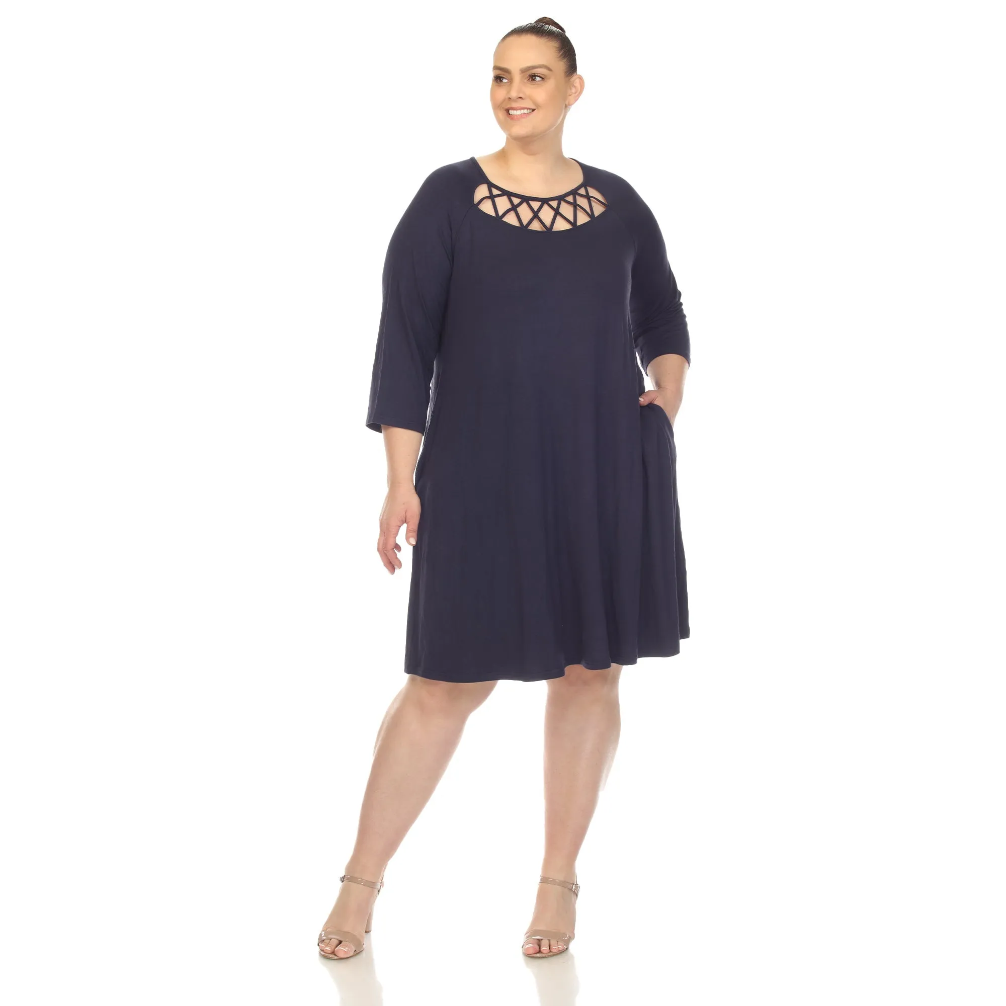 Criss Cross Neckline Swing Midi Dress - Plus