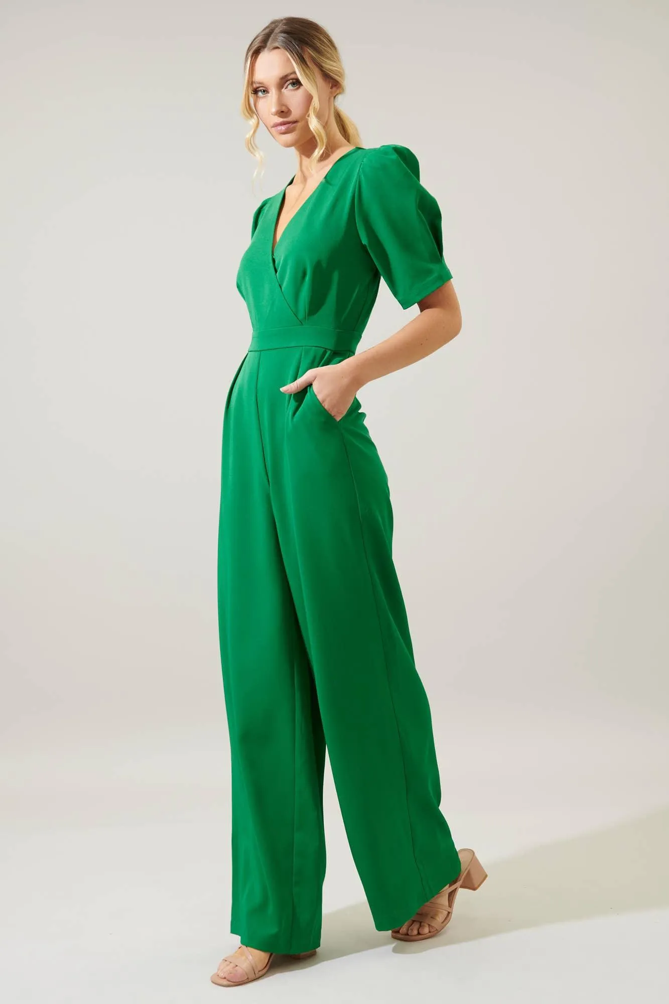 Go Getter Wide Leg Surplice Jumpsuit