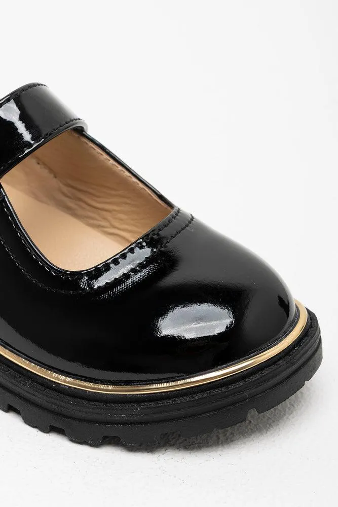 Heart Buckle Closed Shoe Patent Black