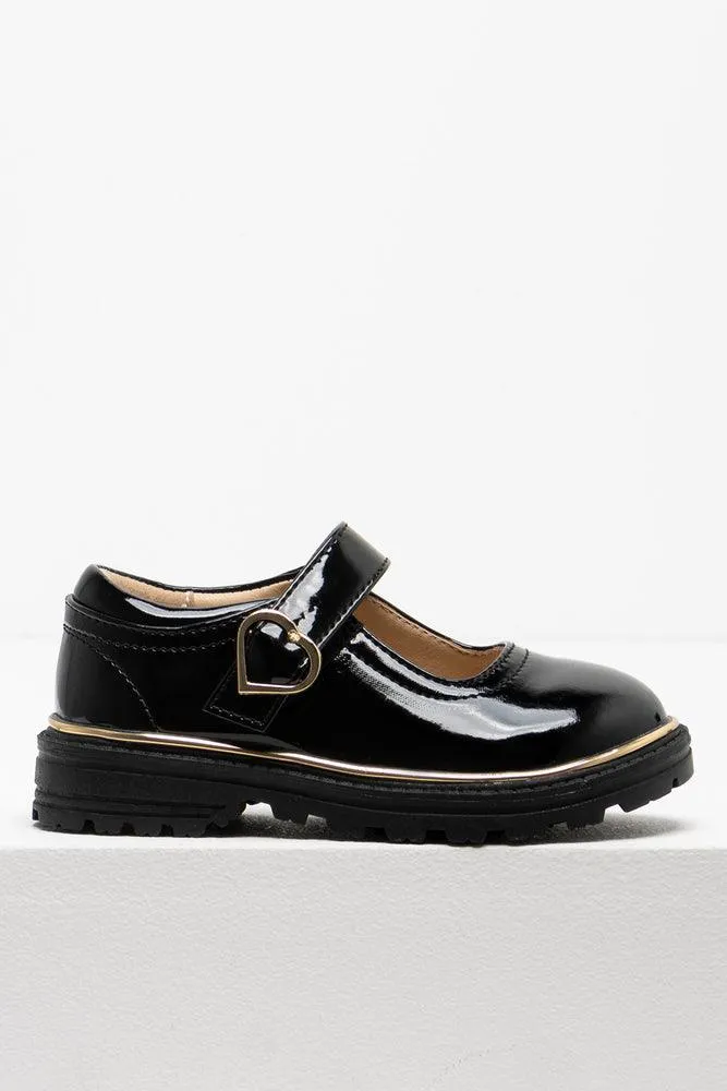 Heart Buckle Closed Shoe Patent Black