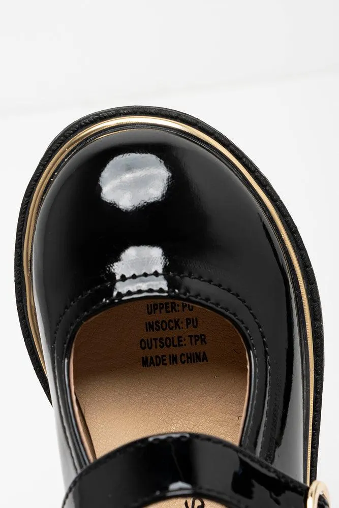 Heart Buckle Closed Shoe Patent Black