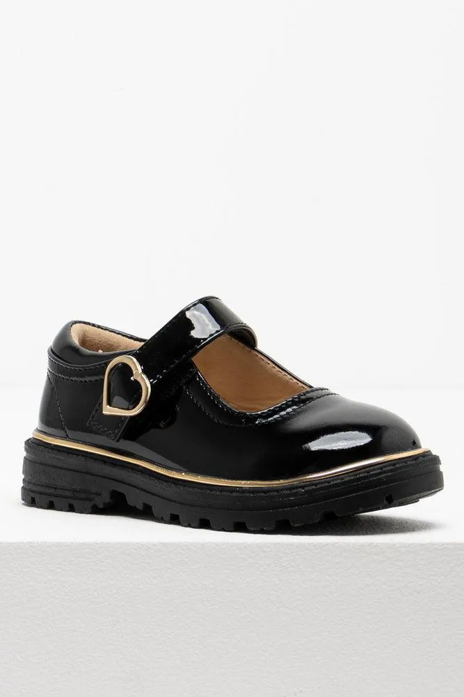 Heart Buckle Closed Shoe Patent Black
