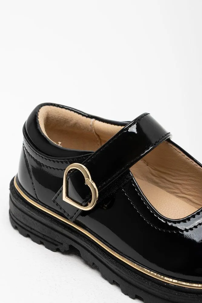 Heart Buckle Closed Shoe Patent Black
