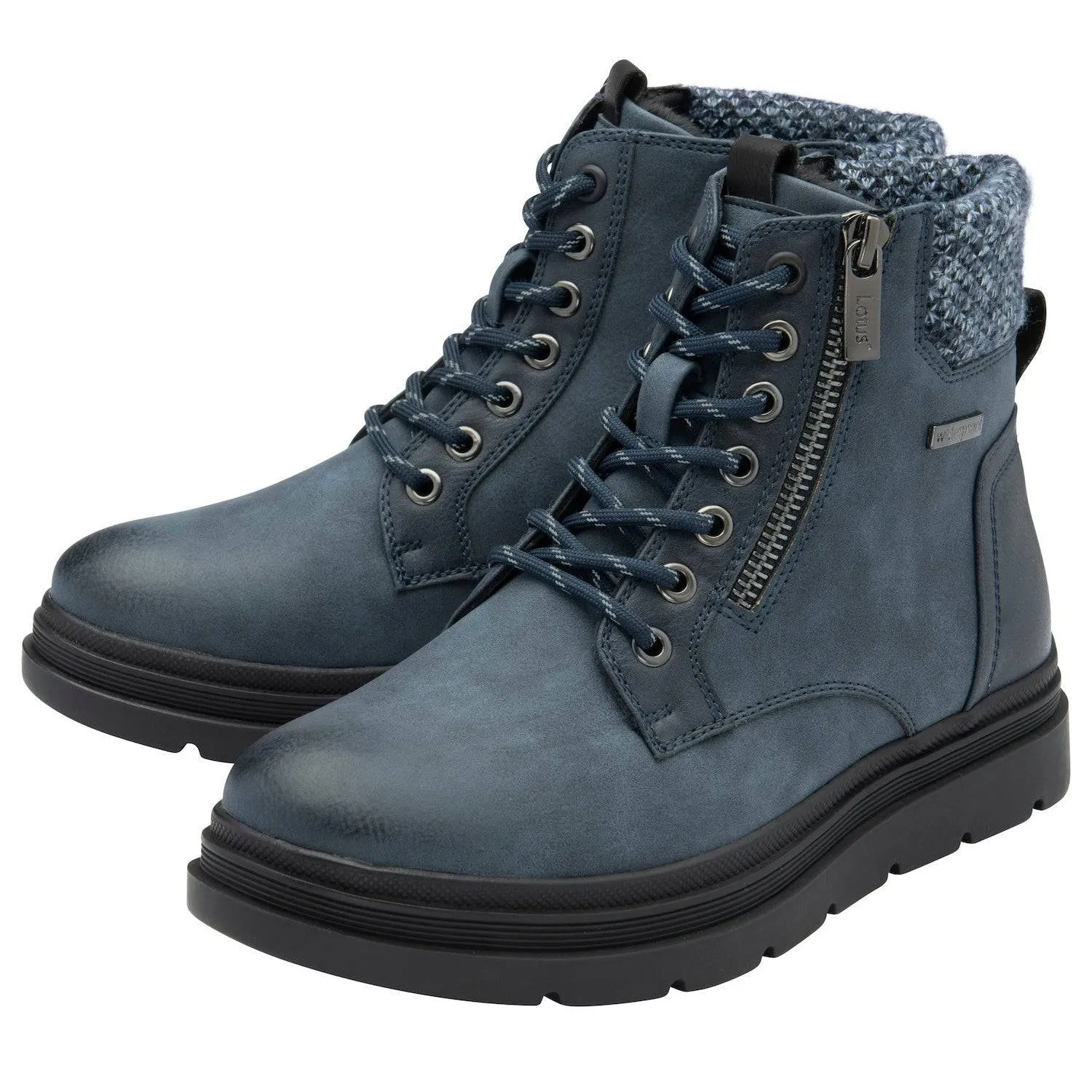 Lotus Saundra Ladies Blue Waterproof Zip & Lace Ankle Boots