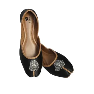 Stylish Black Synthetic Leather Embellished Mojaris For Women