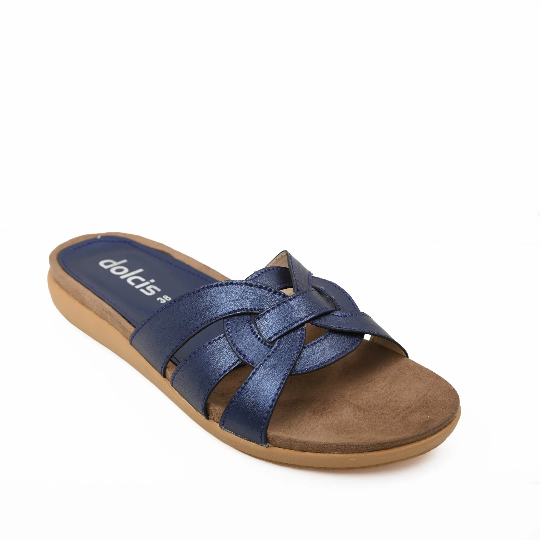 Stylish Navy Blue Slide Flats | 539H-Q