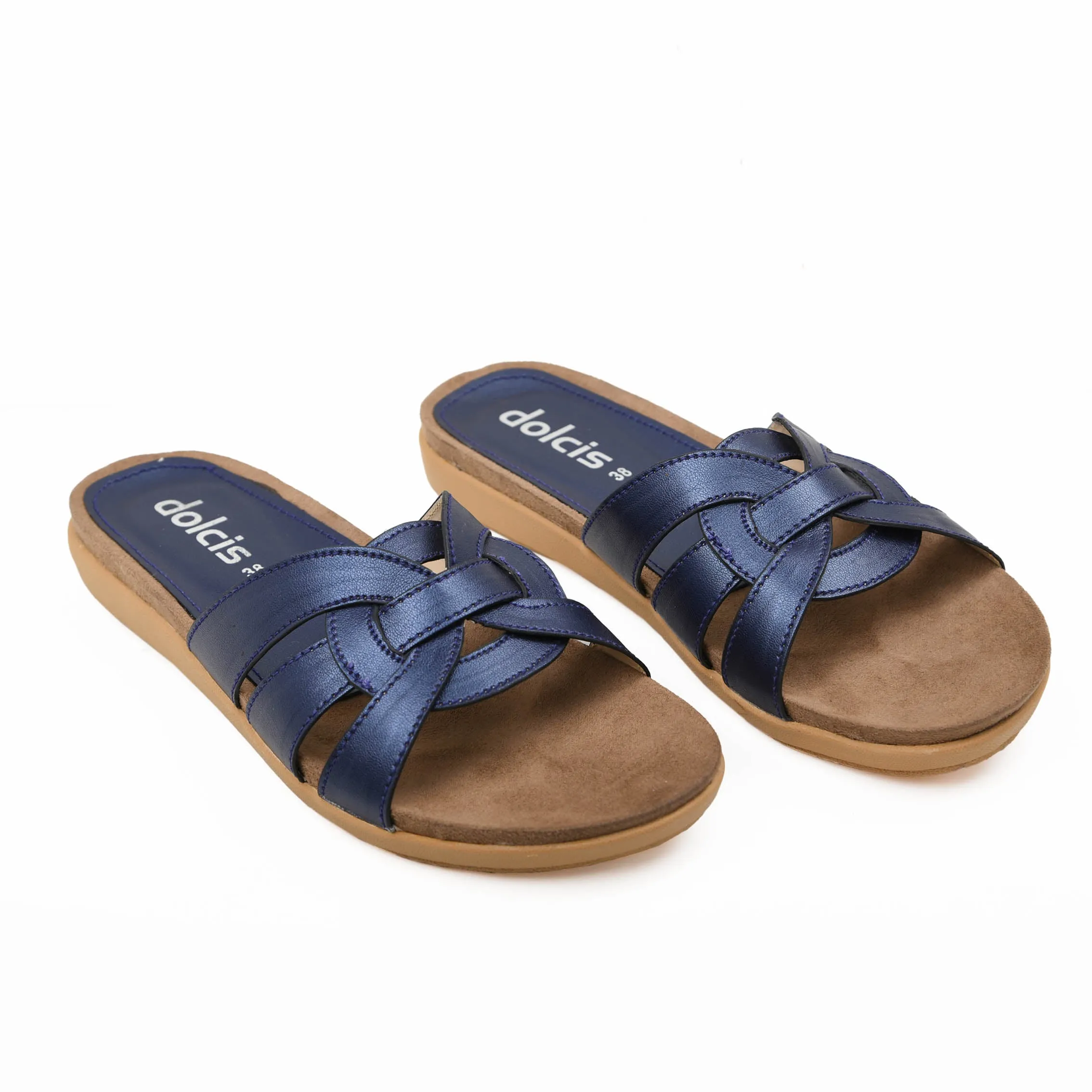 Stylish Navy Blue Slide Flats | 539H-Q