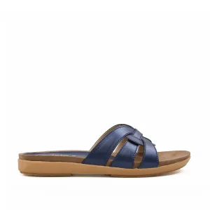 Stylish Navy Blue Slide Flats | 539H-Q
