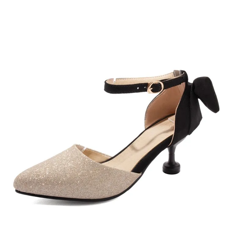 Women's's High Heels Bling Bling Color Block Pointed Toe Ankle Strap Spool Heel Stiletto Sandals