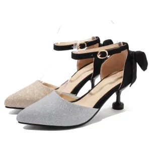Women's's High Heels Bling Bling Color Block Pointed Toe Ankle Strap Spool Heel Stiletto Sandals