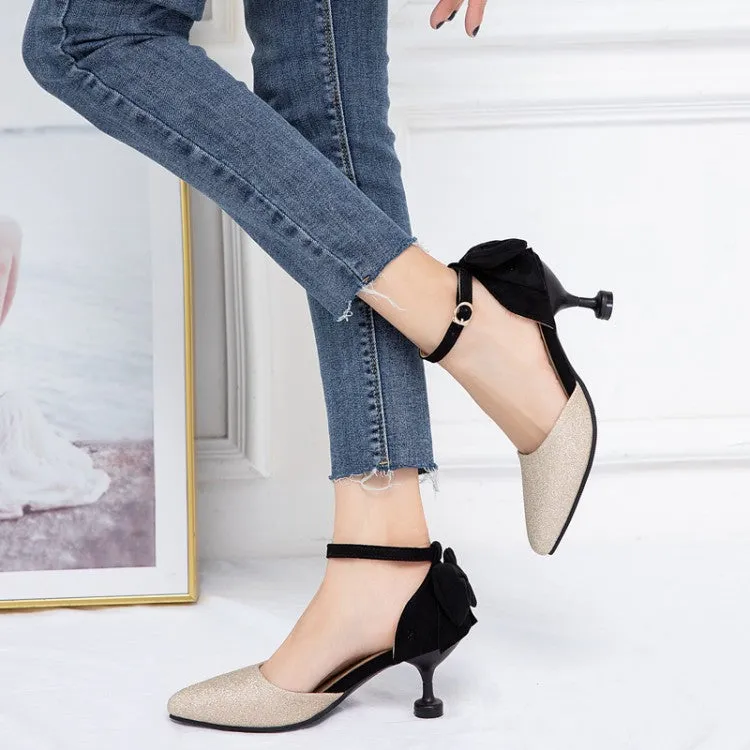 Women's's High Heels Bling Bling Color Block Pointed Toe Ankle Strap Spool Heel Stiletto Sandals